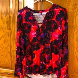 Super soft bright floral top long sleeve v